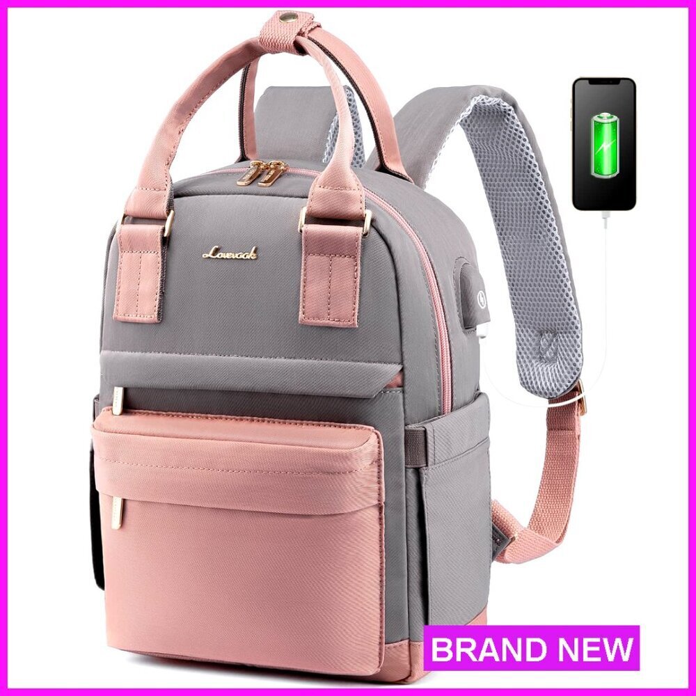 Mini Backpack with USB Port, Waterproof Nylon, 6 Pockets, Travel Daypack